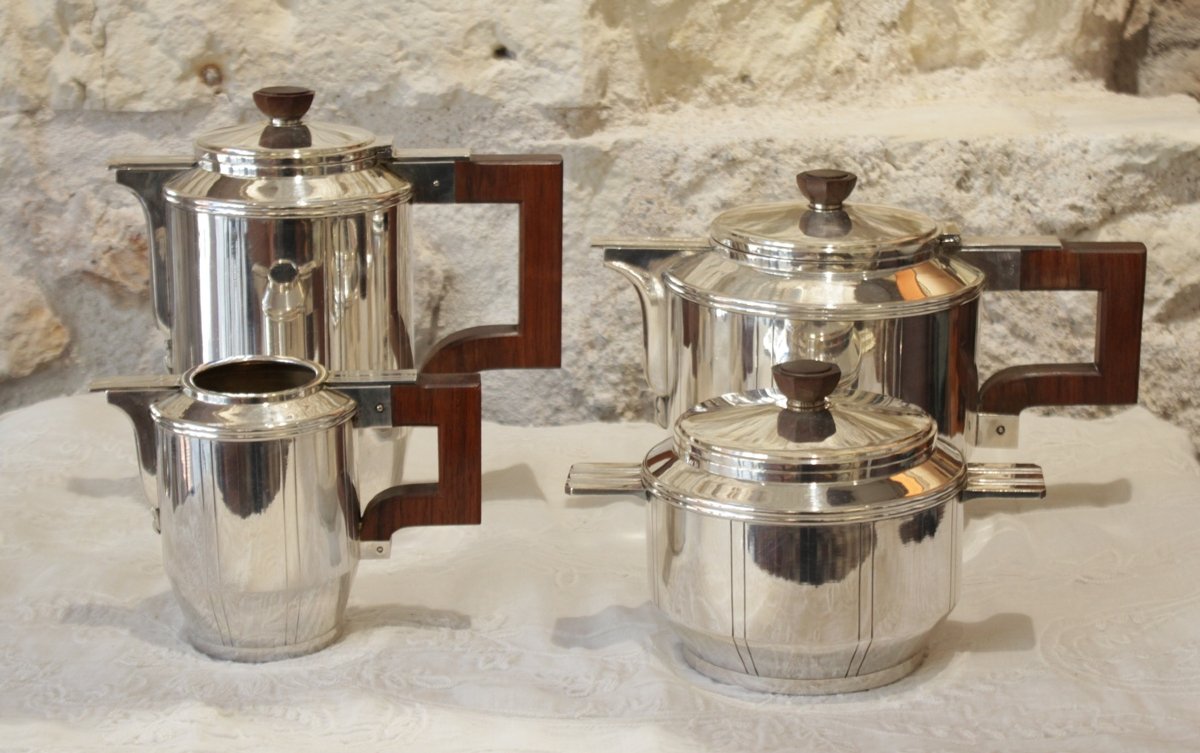 Service à thé et café en métal argenté époque Art Déco, vers 1930-photo-2
