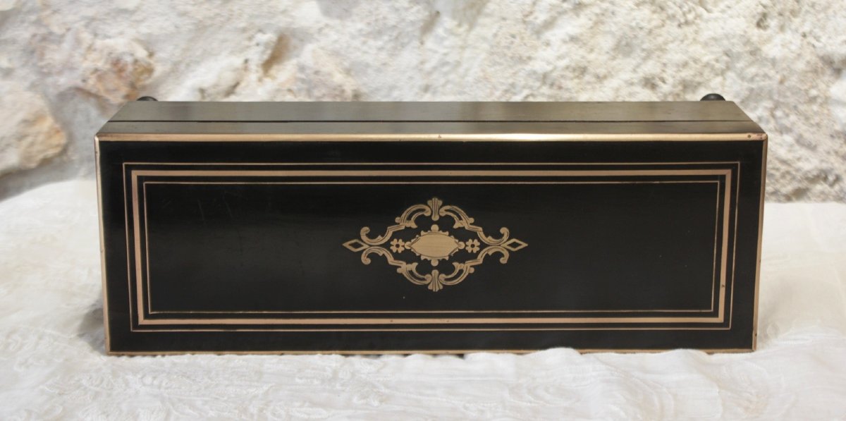 Boîte à gant en bois noirci et laiton, fin 19ème, Napoléon III-photo-2