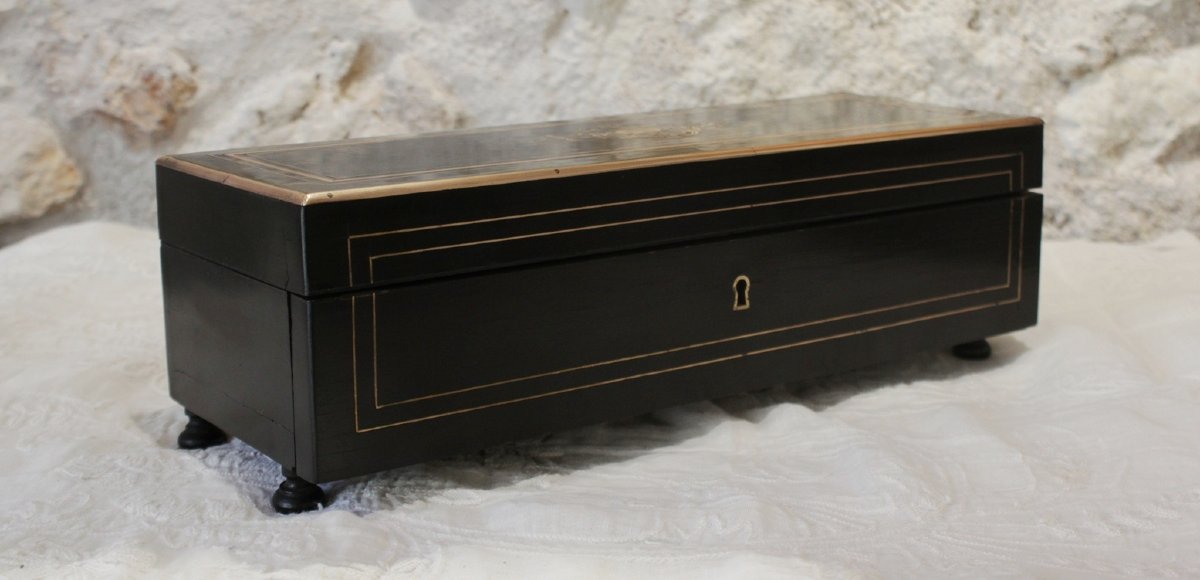 Boîte à gant en bois noirci et laiton, fin 19ème, Napoléon III-photo-4
