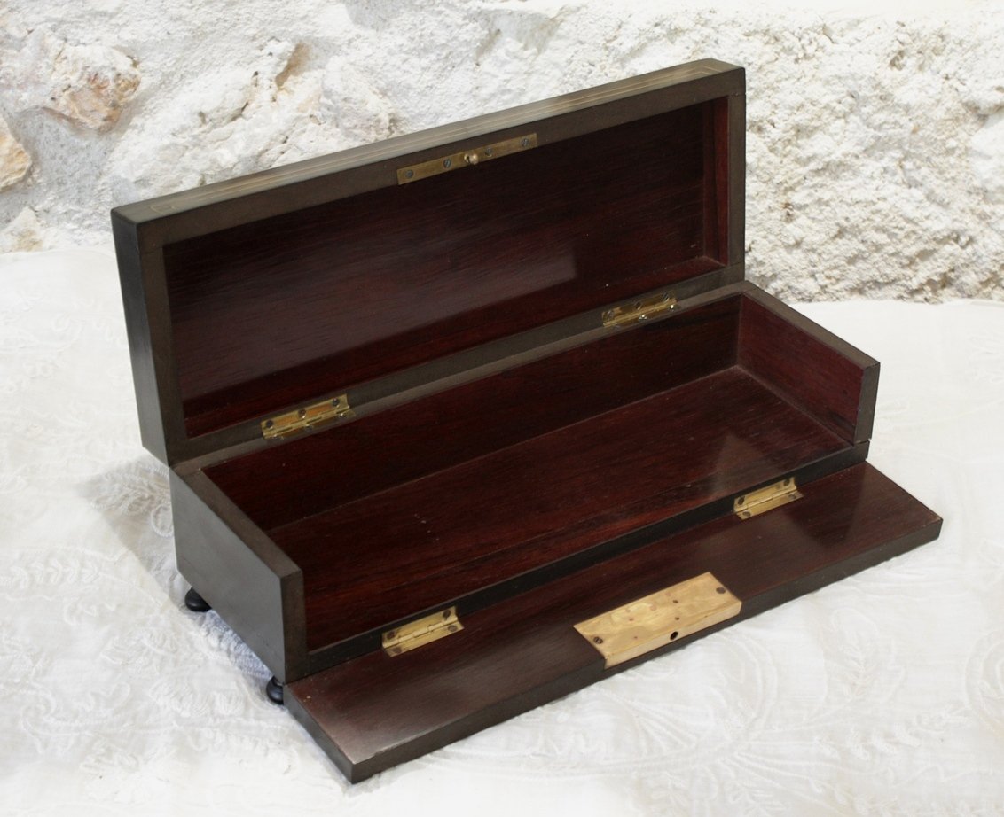 Boîte à gant en bois noirci et laiton, fin 19ème, Napoléon III-photo-1