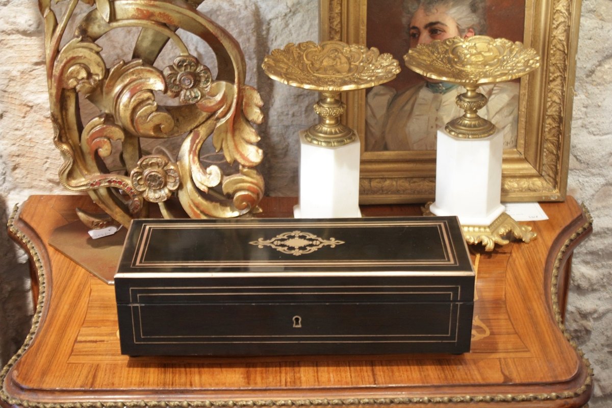Boîte à gant en bois noirci et laiton, fin 19ème, Napoléon III-photo-8