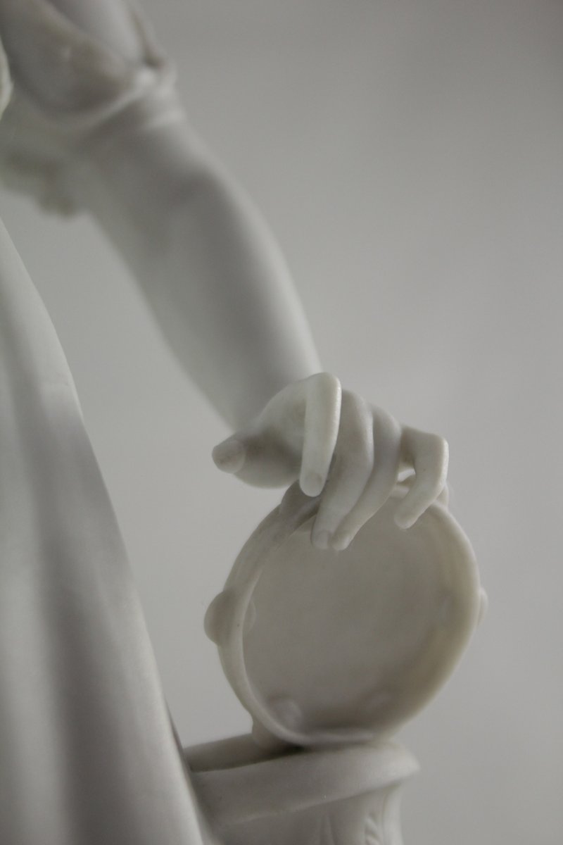 Large Bisque Porcelain Sculpture, "young Girl With A Tambourine," 19th Century-photo-4