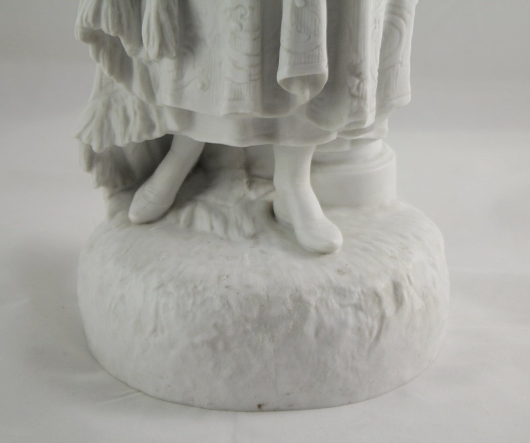 Large Bisque Porcelain Sculpture, "young Girl With A Tambourine," 19th Century-photo-6