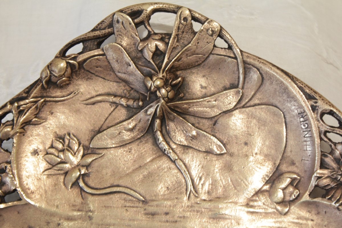 Vide-poche en bronze doré aux libellules signé Louis-Théophile Hingre (1832-1911), Art Nouveau-photo-2