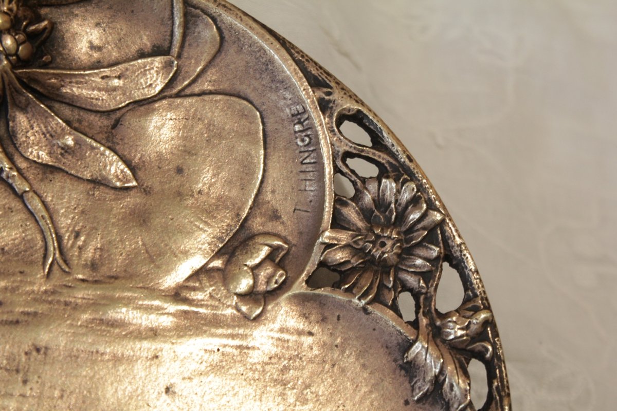 Vide-poche en bronze doré aux libellules signé Louis-Théophile Hingre (1832-1911), Art Nouveau-photo-4