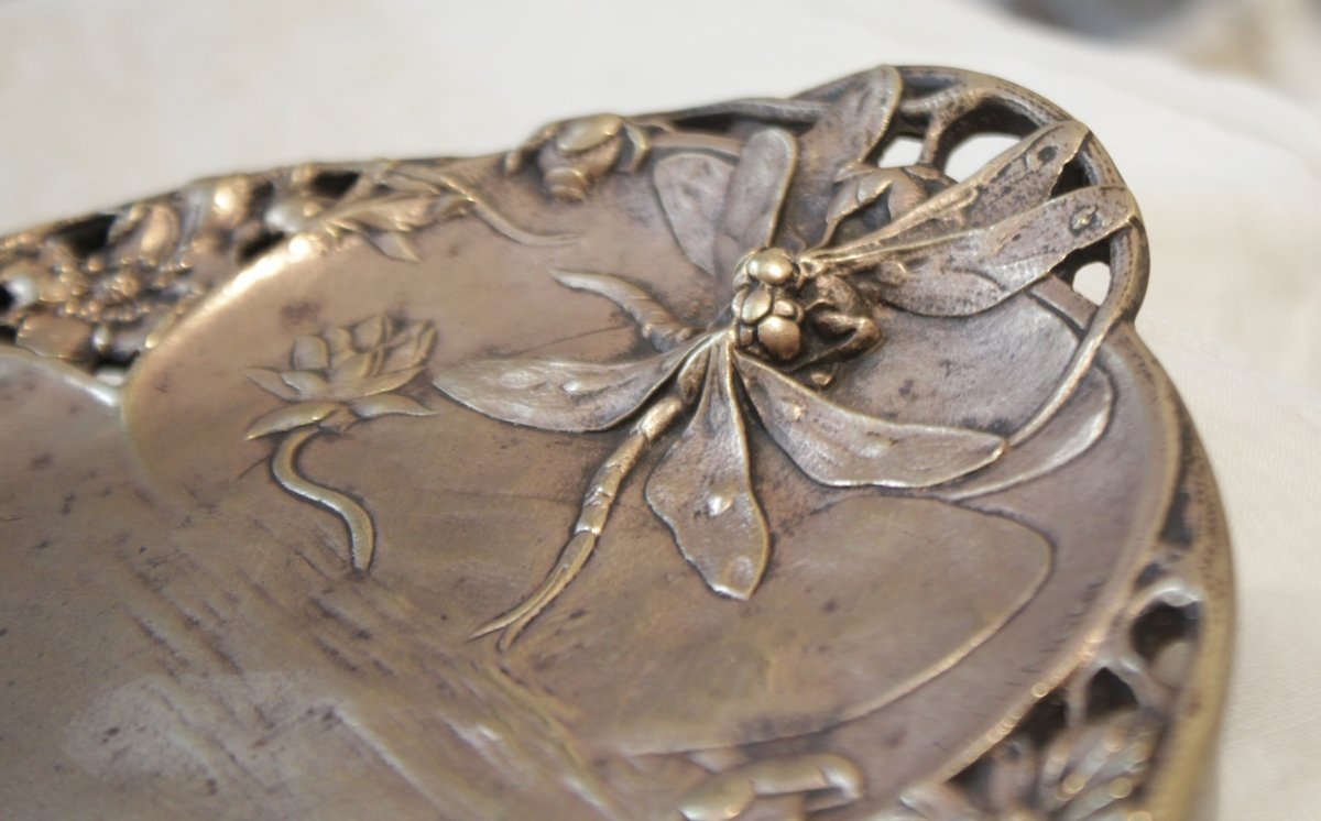 Vide-poche en bronze doré aux libellules signé Louis-Théophile Hingre (1832-1911), Art Nouveau-photo-5