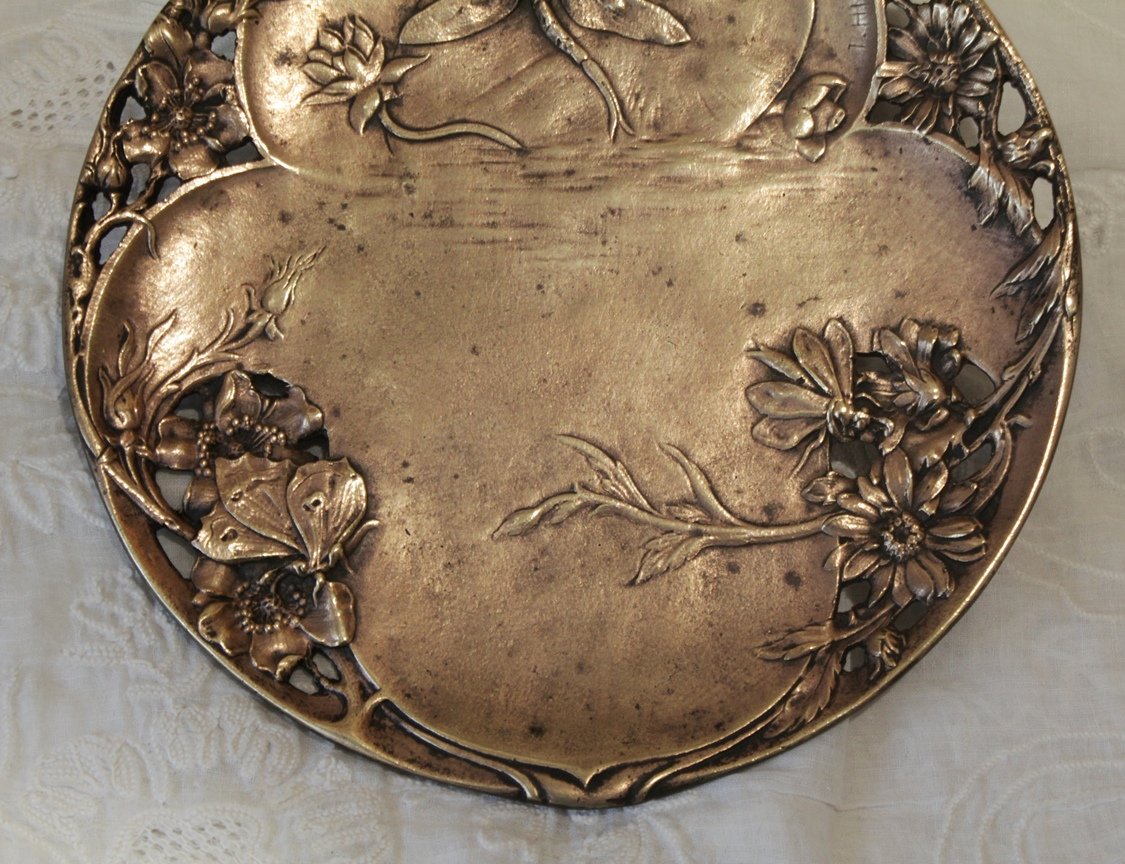 Vide-poche en bronze doré aux libellules signé Louis-Théophile Hingre (1832-1911), Art Nouveau-photo-6