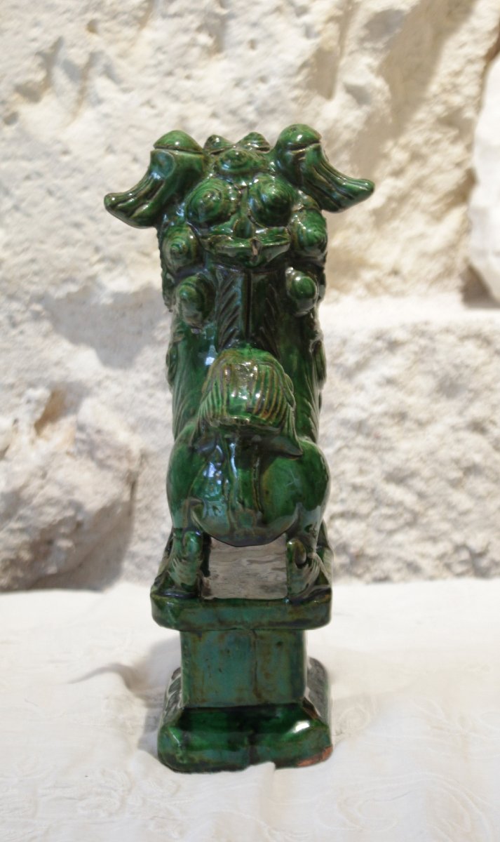 Fô Dog Sculpture In Green-glazed Terracotta, First Half Of The 20th Century-photo-1