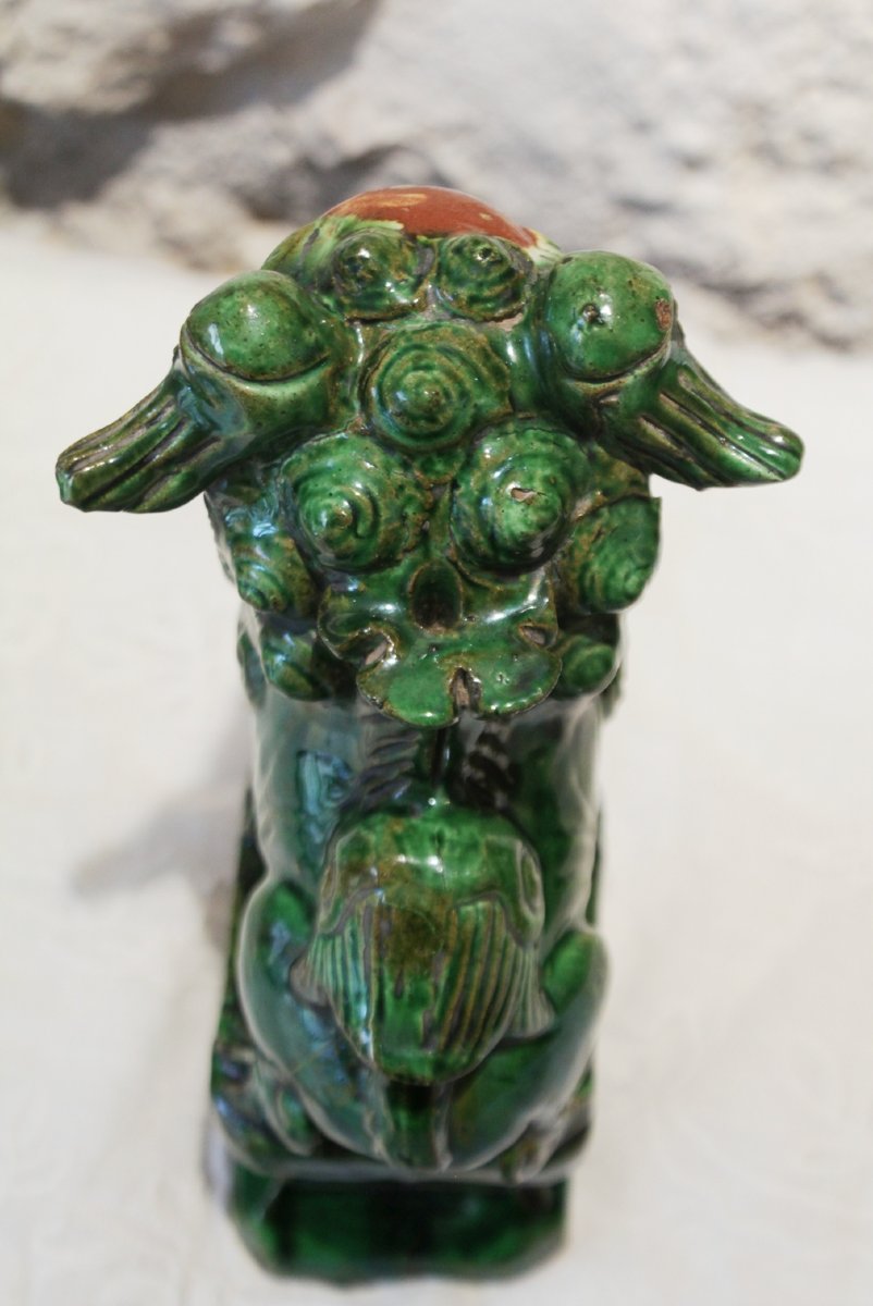 Fô Dog Sculpture In Green-glazed Terracotta, First Half Of The 20th Century-photo-5