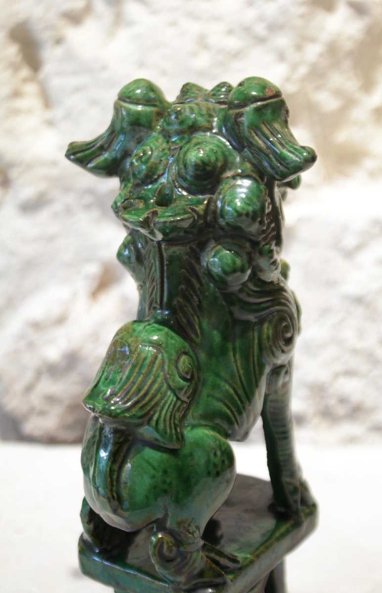 Fô Dog Sculpture In Green-glazed Terracotta, First Half Of The 20th Century-photo-6