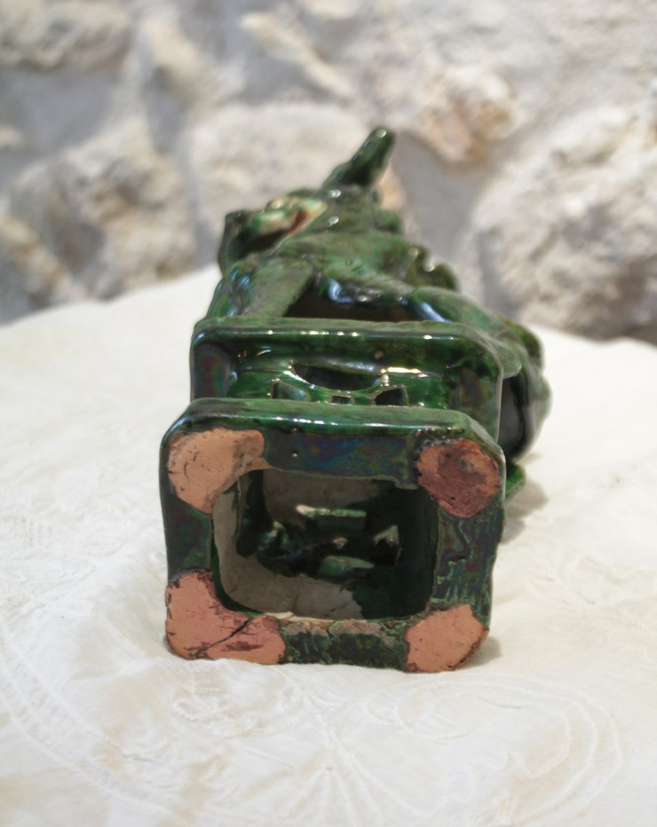 Fô Dog Sculpture In Green-glazed Terracotta, First Half Of The 20th Century-photo-8