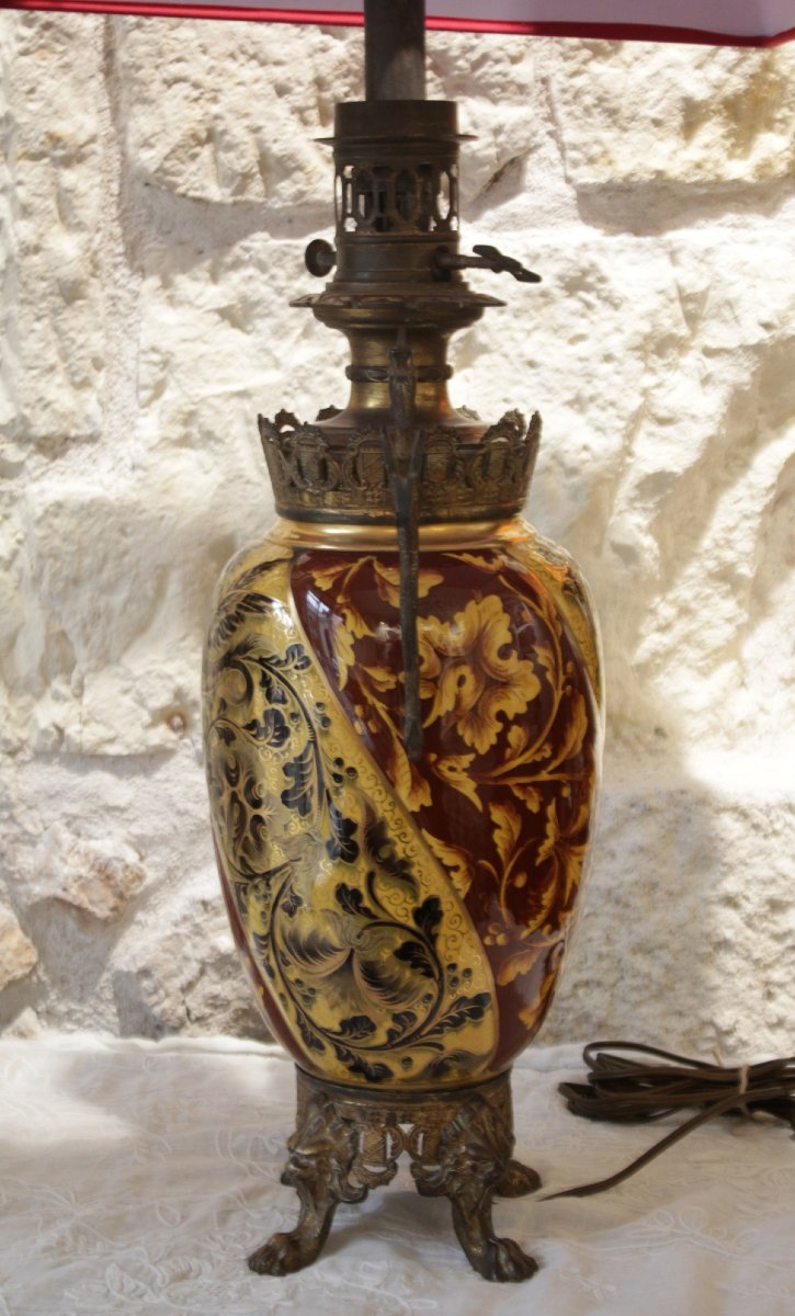 Earthenware Lamp With A Bronze Frame Decorated With Chimeras, Napoleon III Period, Late 19th Century-photo-1