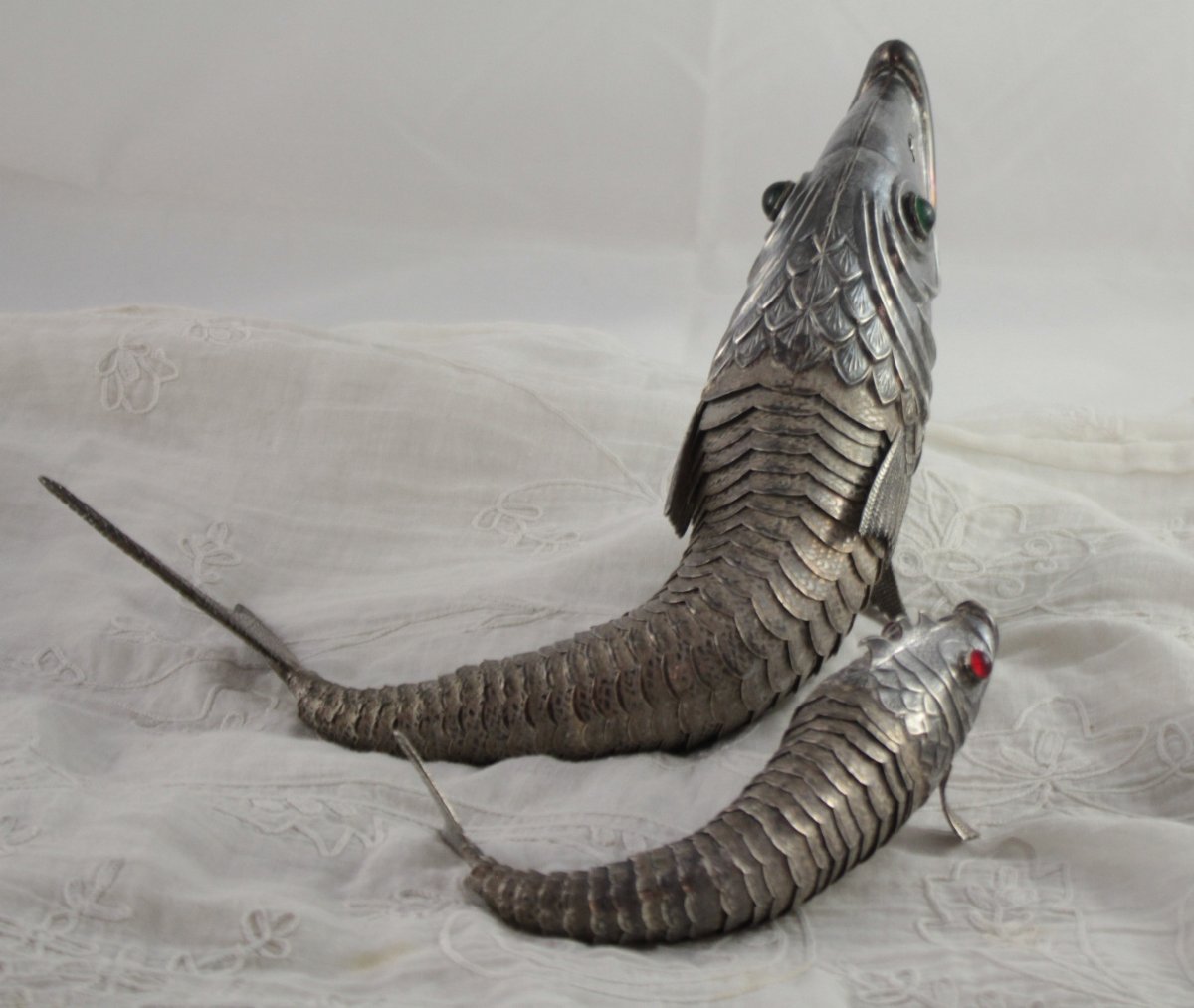 Two Vintage Solid Silver Fish, Spanish Craftsmanship, 20th Century-photo-2