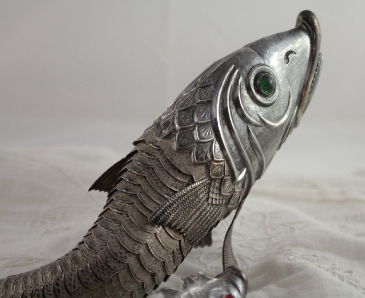 Two Vintage Solid Silver Fish, Spanish Craftsmanship, 20th Century-photo-4