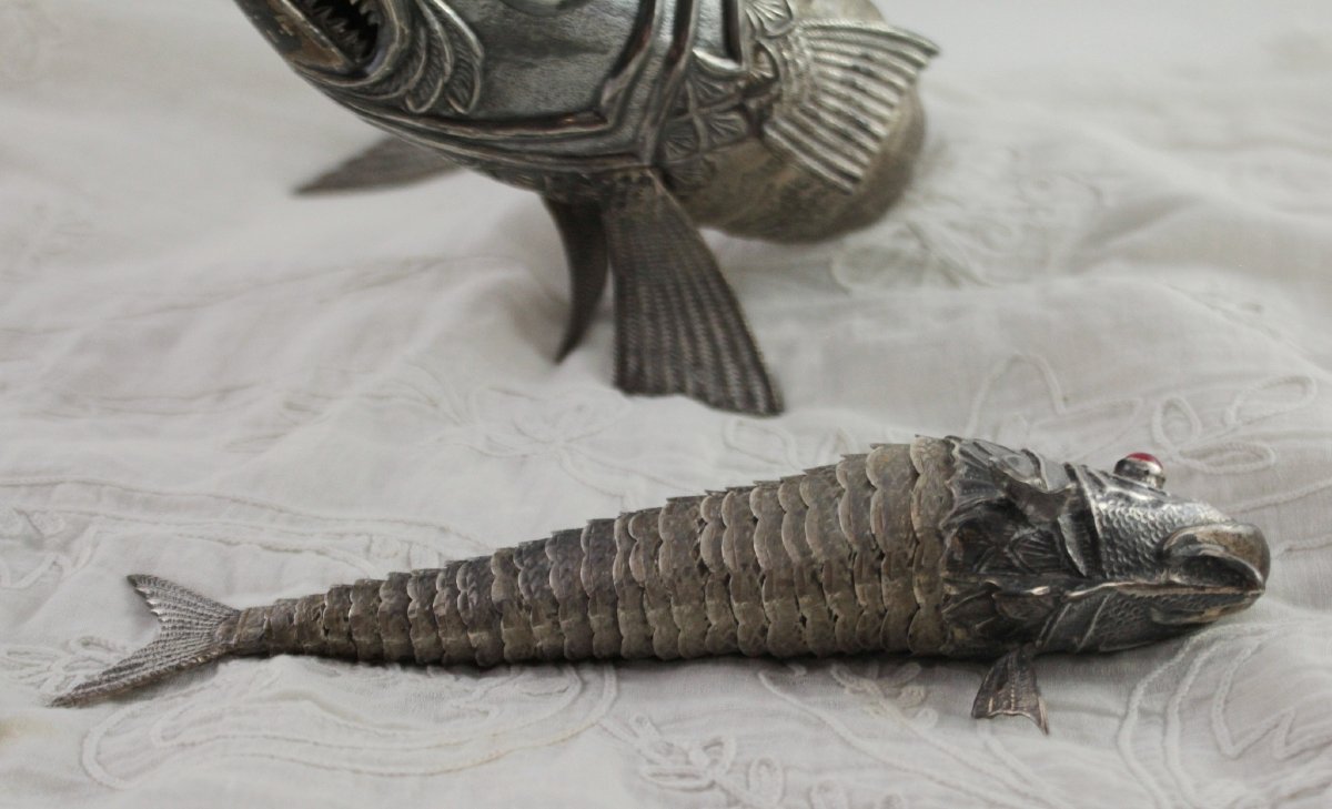 Two Vintage Solid Silver Fish, Spanish Craftsmanship, 20th Century-photo-3