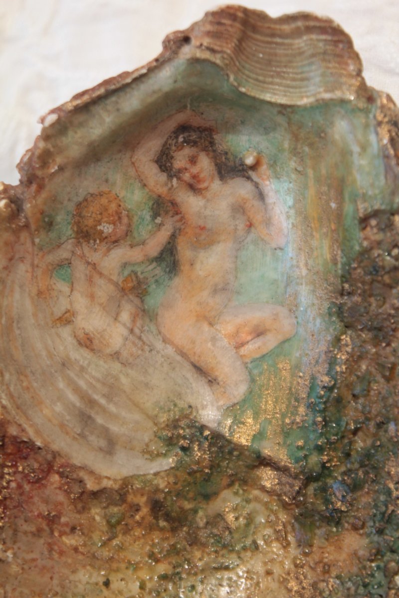Coquillage peint 'Vénus et putto' daté 1917-photo-3