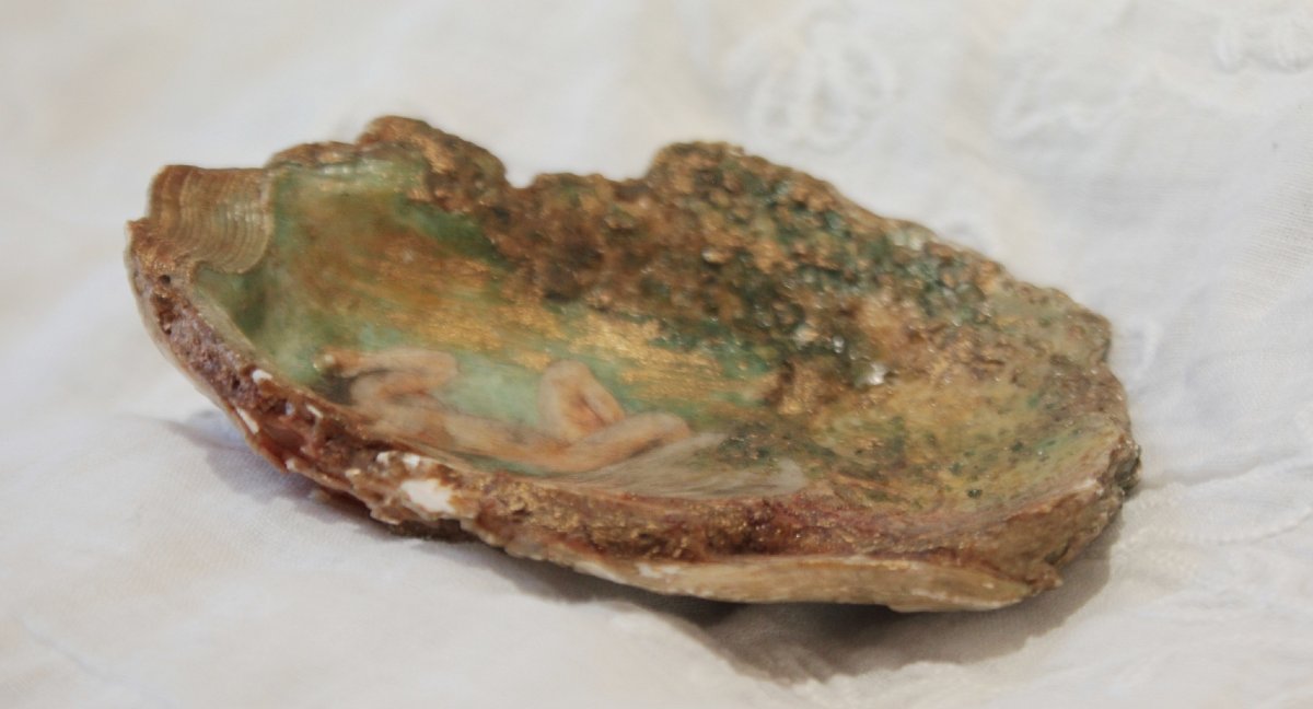 Coquillage peint 'Vénus et putto' daté 1917-photo-4