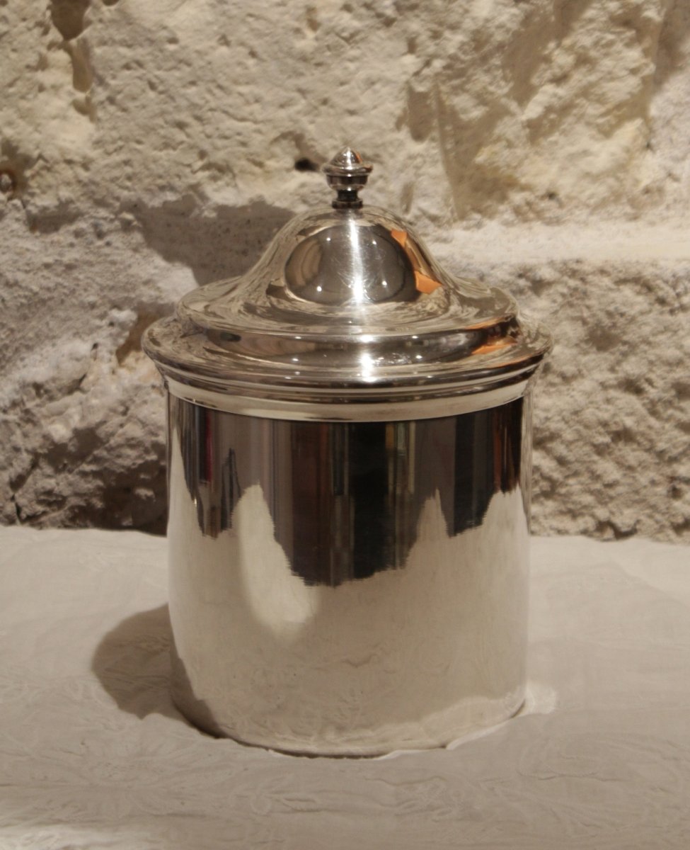 Grand pot couvert en métal argenté, 20ème siècle-photo-3