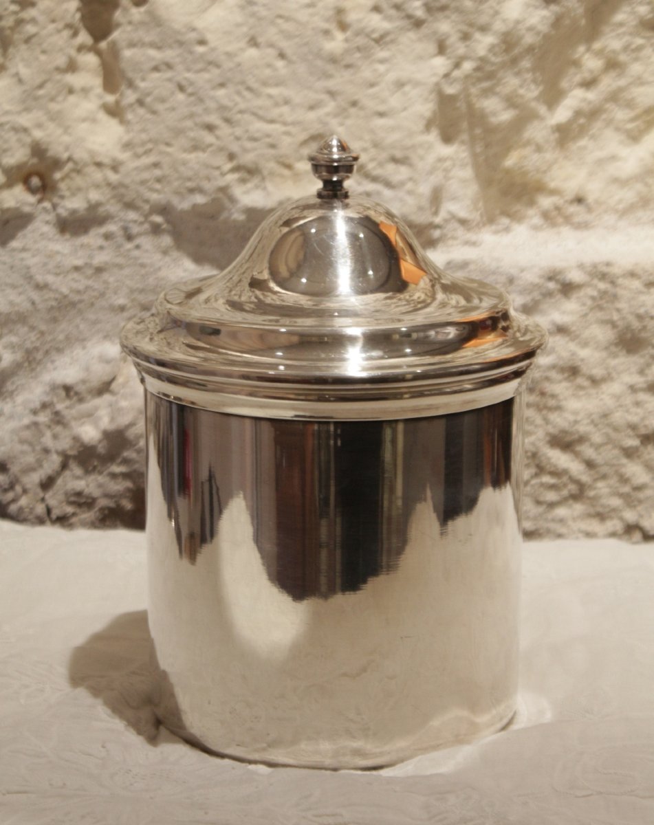 Grand pot couvert en métal argenté, 20ème siècle-photo-4