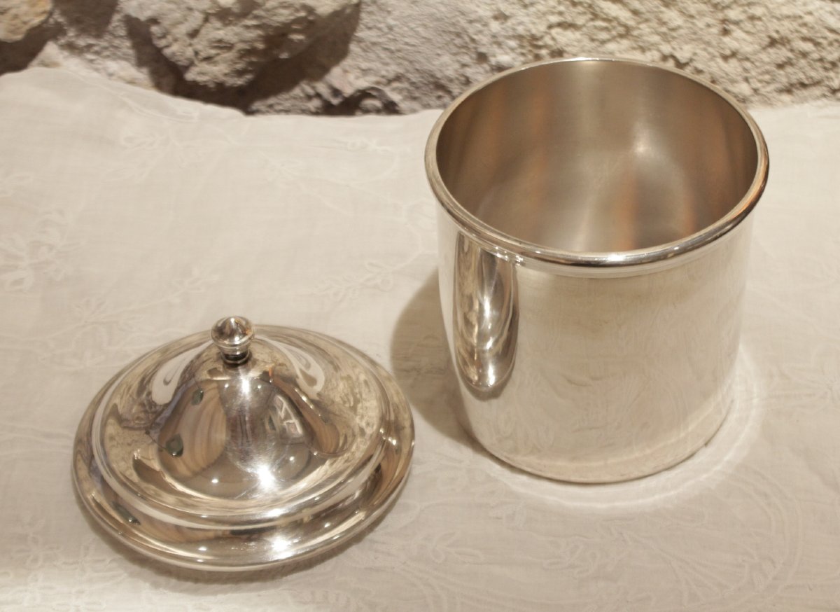 Grand pot couvert en métal argenté, 20ème siècle-photo-1