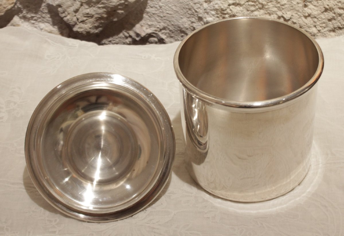 Grand pot couvert en métal argenté, 20ème siècle-photo-2