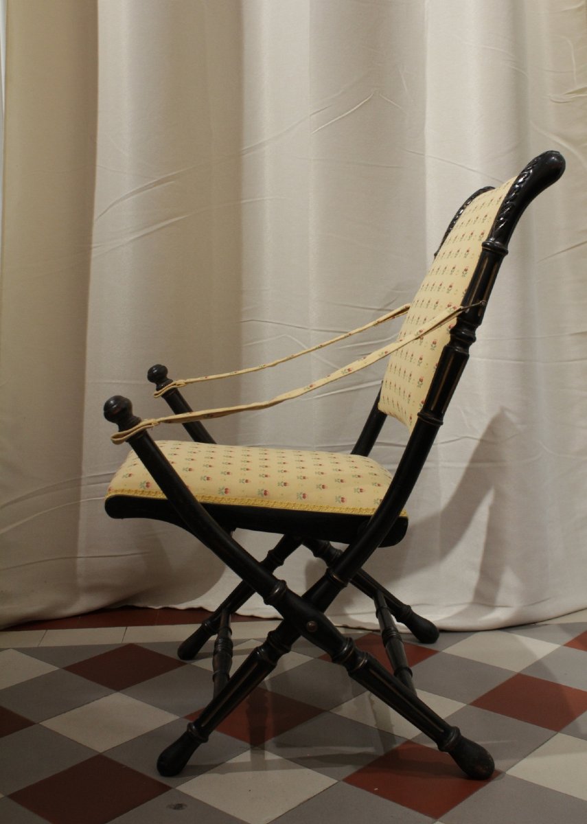 Fauteuil pliant en bois noirci, Napoléon III, fin 19ème siècle-photo-2