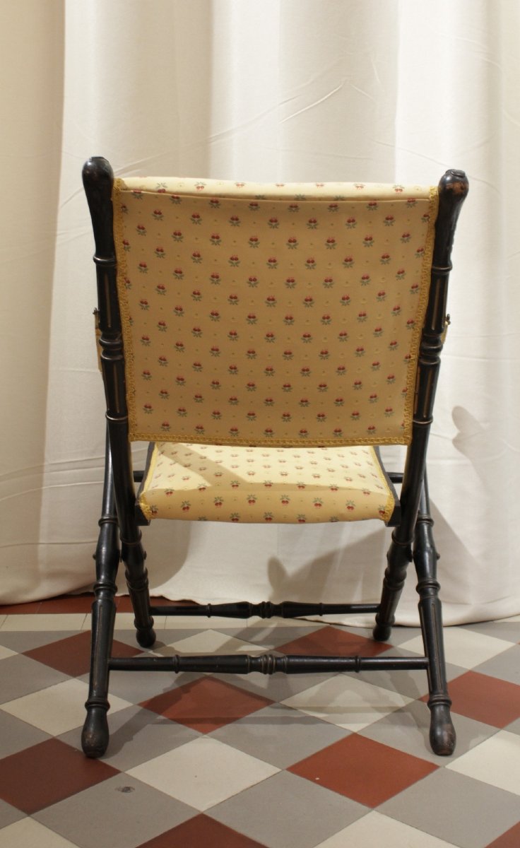 Fauteuil pliant en bois noirci, Napoléon III, fin 19ème siècle-photo-3