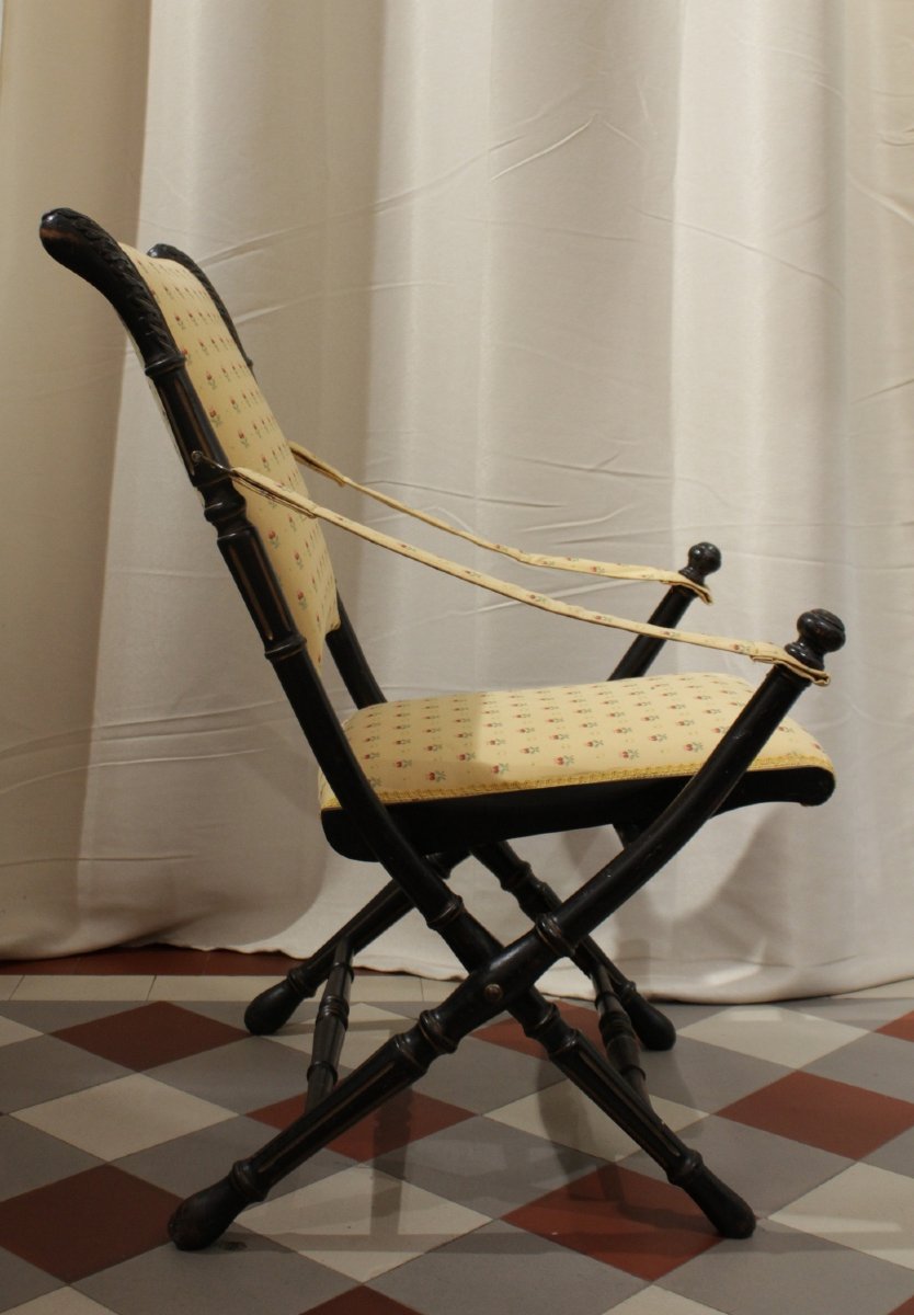 Fauteuil pliant en bois noirci, Napoléon III, fin 19ème siècle-photo-1