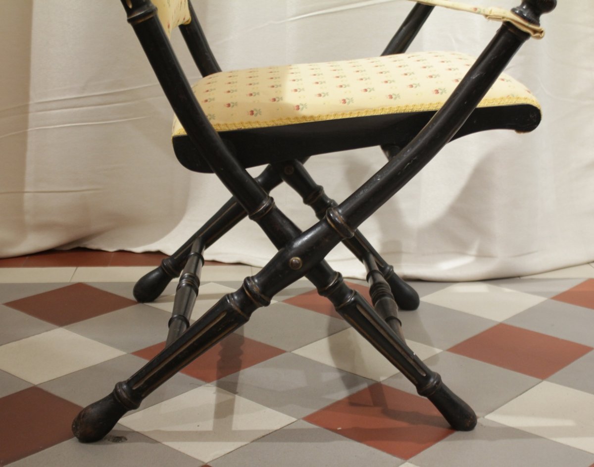 Fauteuil pliant en bois noirci, Napoléon III, fin 19ème siècle-photo-2