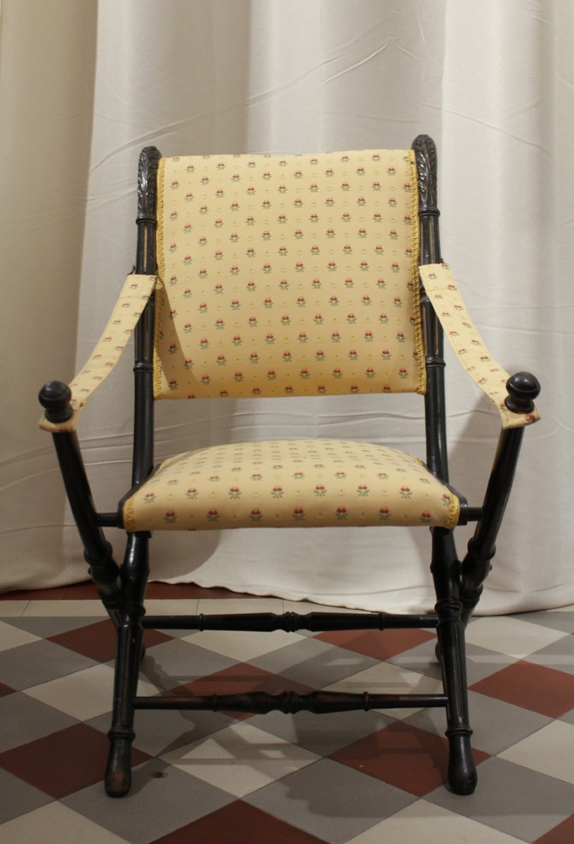 Fauteuil pliant en bois noirci, Napoléon III, fin 19ème siècle-photo-3