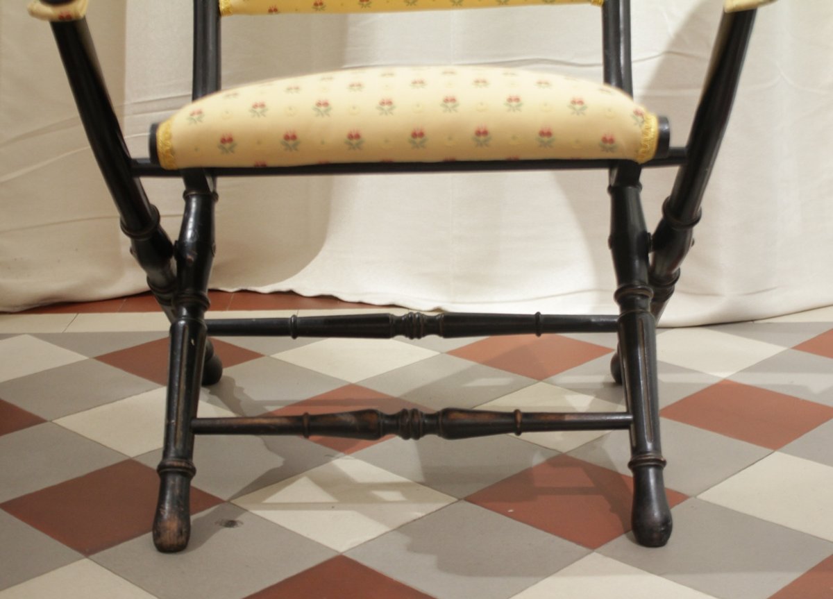 Fauteuil pliant en bois noirci, Napoléon III, fin 19ème siècle-photo-4