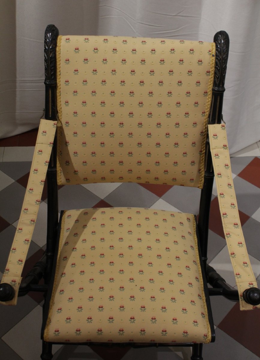 Fauteuil pliant en bois noirci, Napoléon III, fin 19ème siècle-photo-7