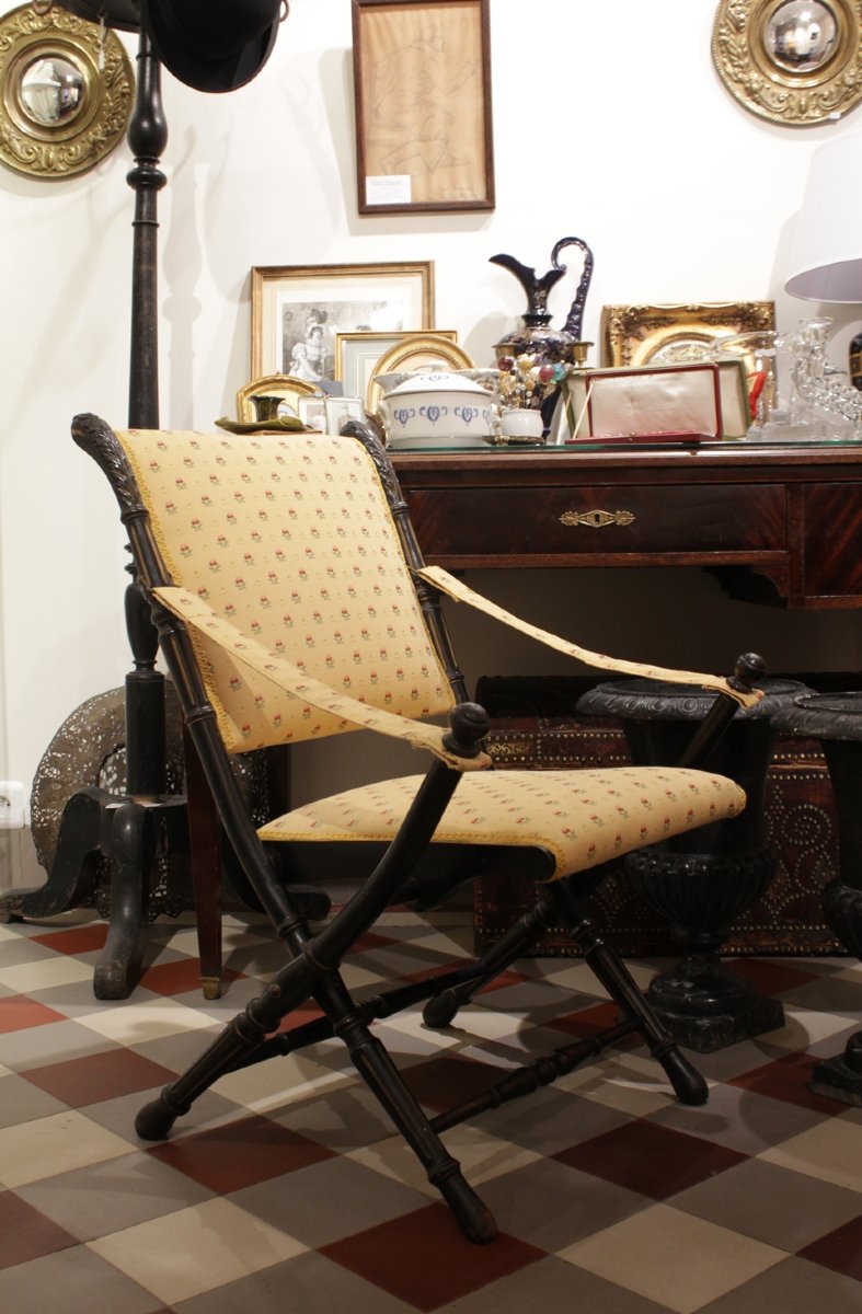 Fauteuil pliant en bois noirci, Napoléon III, fin 19ème siècle-photo-8
