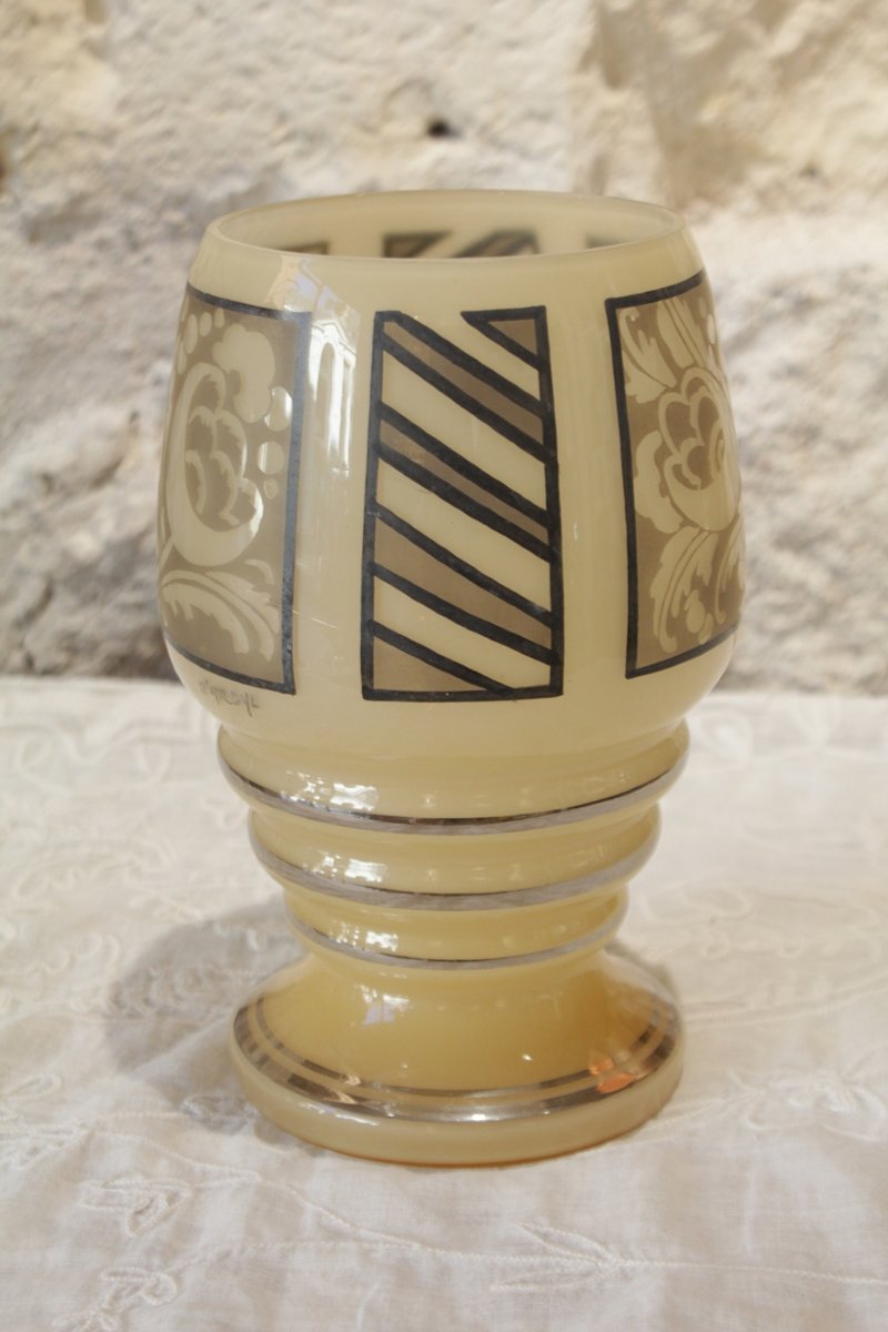 Vase en verre signé d'Argyl, vers 1930, Art Déco-photo-2