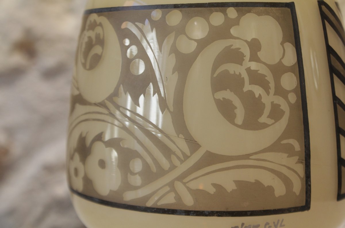 Vase en verre signé d'Argyl, vers 1930, Art Déco-photo-5