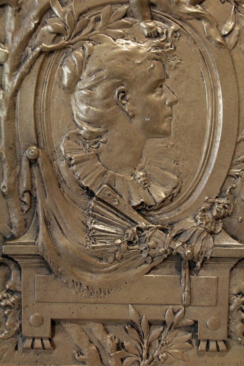 Bronze Bas-relief Plaque, "portrait Of A Woman," Attributed To Jules Clamagirand (1870–1937)-photo-3