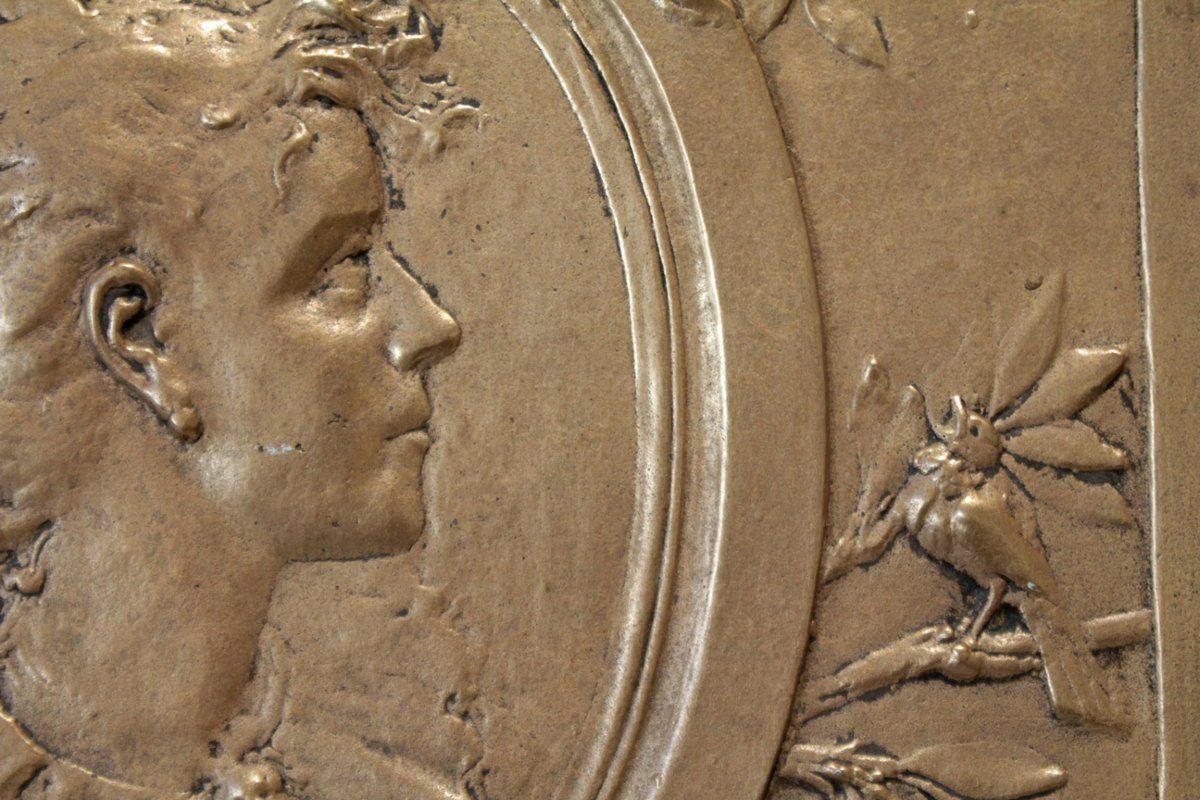 Bronze Bas-relief Plaque, "portrait Of A Woman," Attributed To Jules Clamagirand (1870–1937)-photo-2