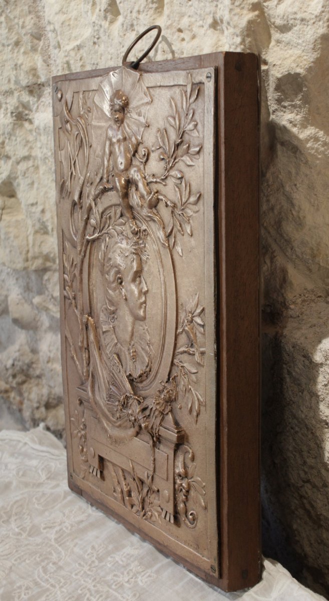 Bronze Bas-relief Plaque, "portrait Of A Woman," Attributed To Jules Clamagirand (1870–1937)-photo-7