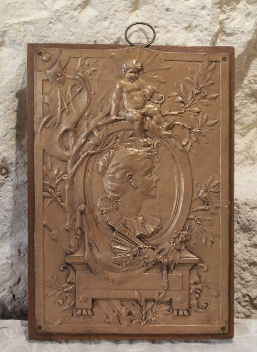 Bronze Bas-relief Plaque, "portrait Of A Woman," Attributed To Jules Clamagirand (1870–1937)