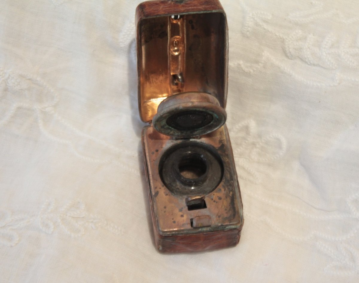 Travel Inkwell Shaped Like A Suitcase, Late 19th Century-photo-4