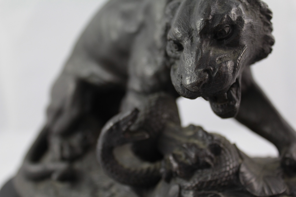 Sculpture Regulates Panther Attacked By A Serpent 19th Century-photo-3