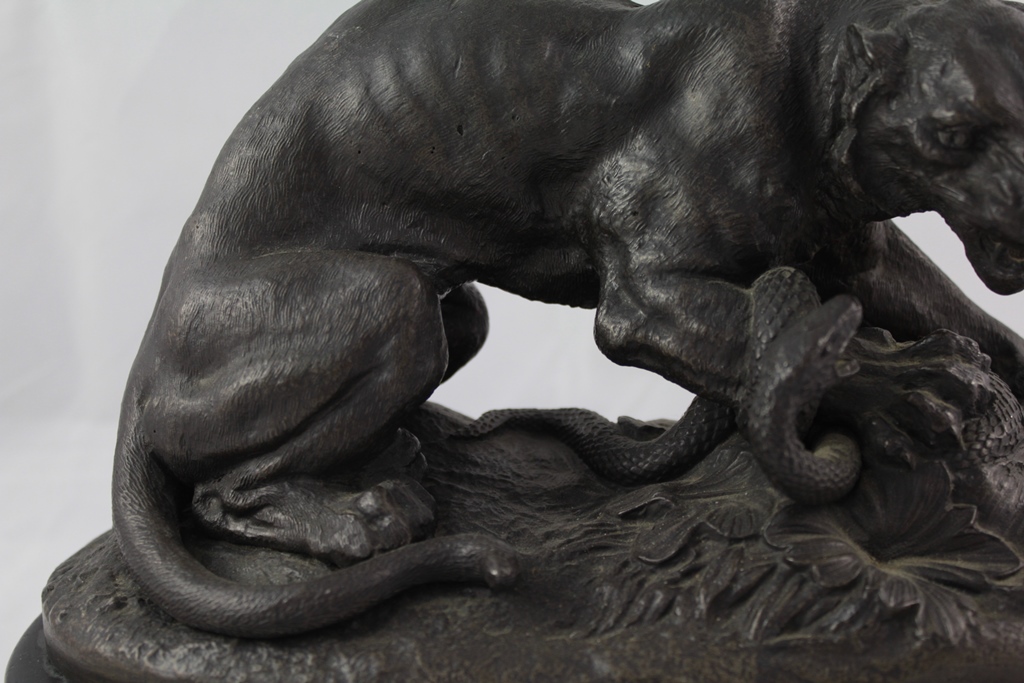 Sculpture Regulates Panther Attacked By A Serpent 19th Century-photo-4