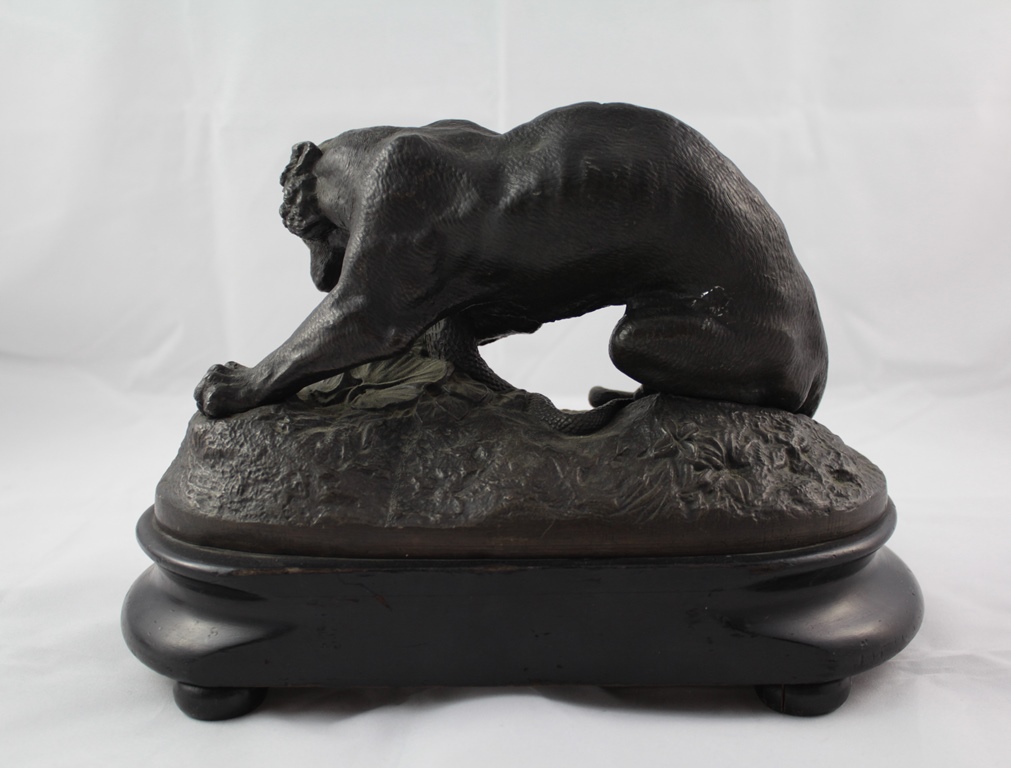 Sculpture Regulates Panther Attacked By A Serpent 19th Century-photo-3