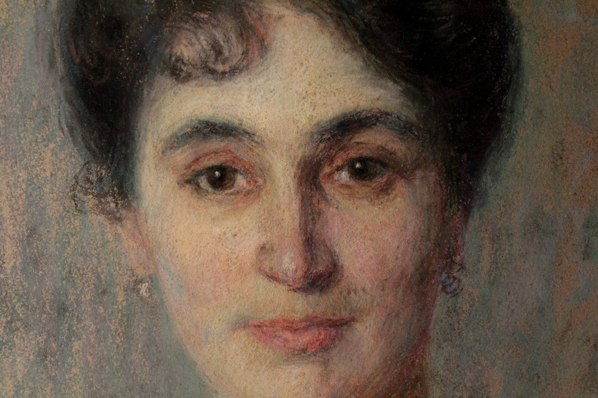 Pastel Portrait Of Woman Signed André Davis (born In 1870)-photo-1