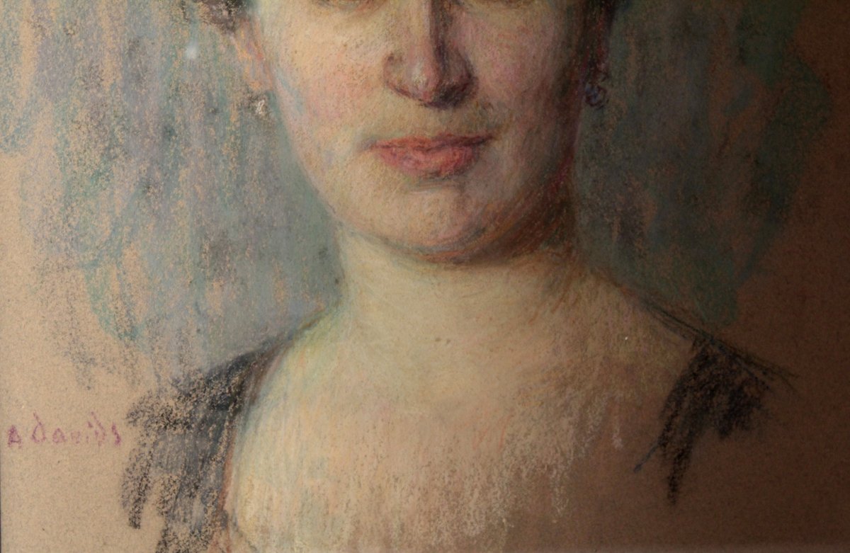 Pastel Portrait Of Woman Signed André Davis (born In 1870)-photo-2