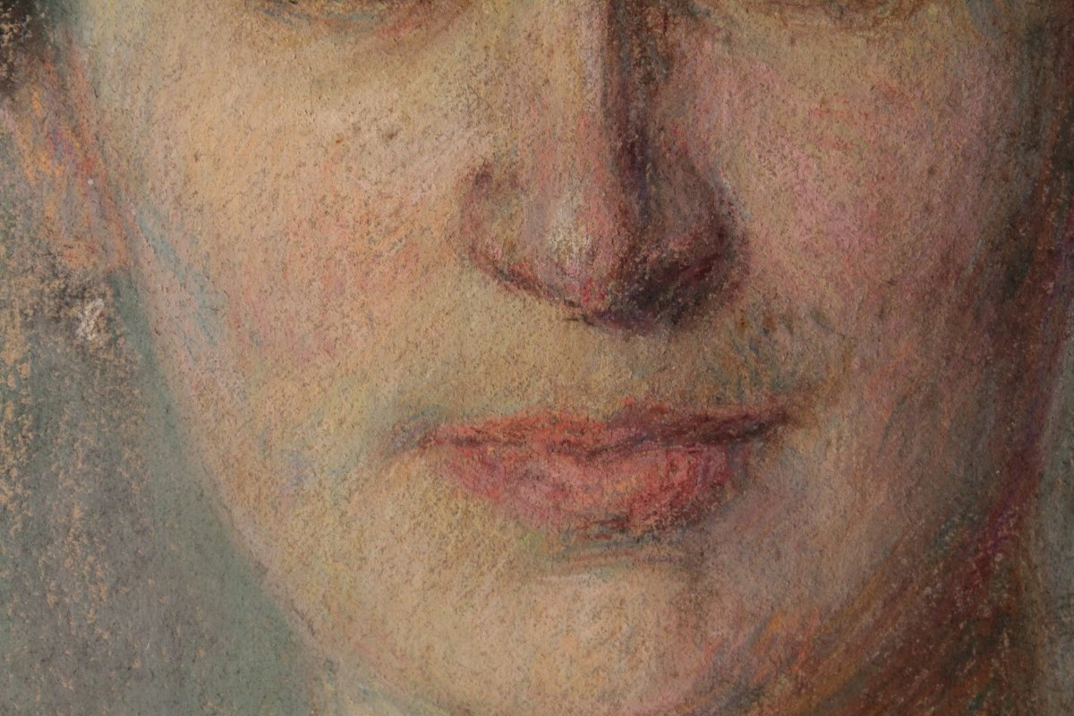 Pastel Portrait Of Woman Signed André Davis (born In 1870)-photo-3
