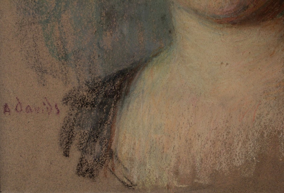 Pastel Portrait De Femme Signé André Davis (né En 1870)-photo-4