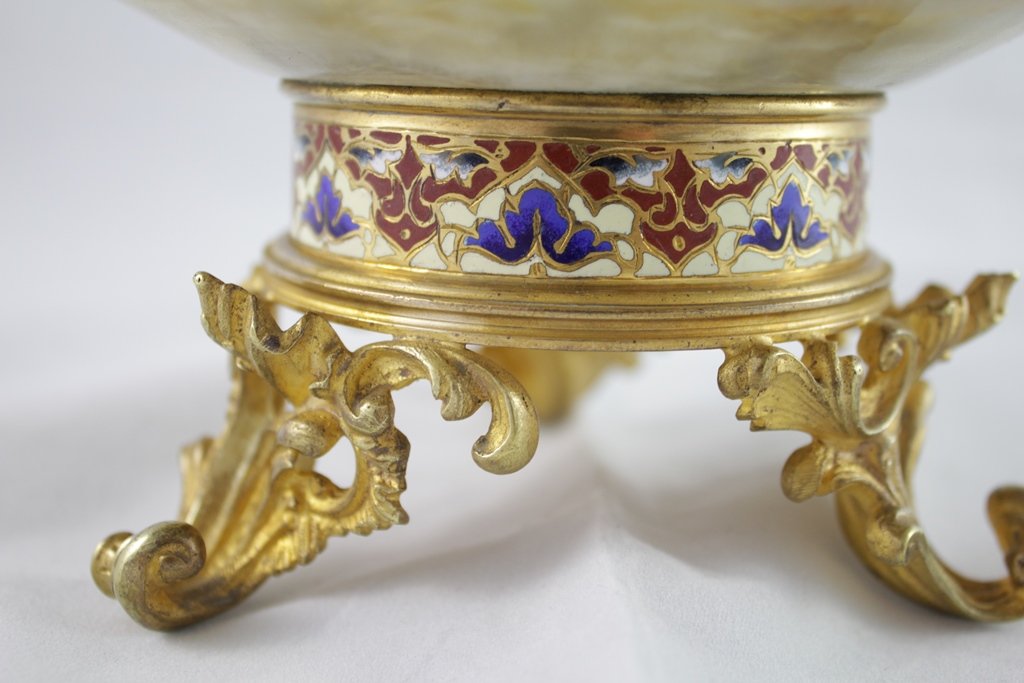 Coupe En Bronze Doré Et émaux Cloisonnés, époque Fin 19ème Siècle-photo-3