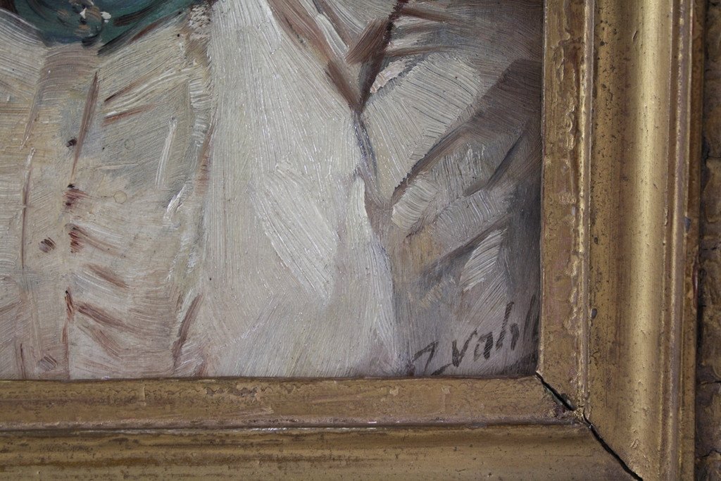 Tableau 'portrait De Femme à La Perle' Huile Sur Panneau Fin 19ème Siècle Signé Vahle-photo-6