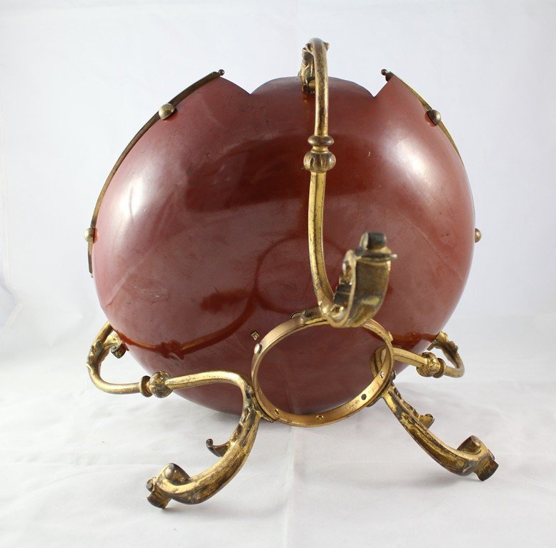 Fretwork Cup In Red Lacquered Sheet And Tripod Mount In Gilt Bronze 19th Century-photo-4